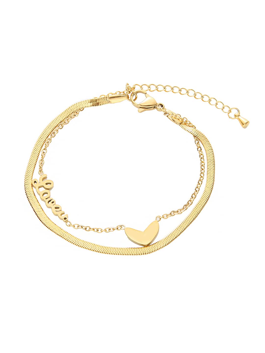 Yellow Chimes Chain Bracelet for Women Gold-Plated 2 Layered Stainless Steel Heart Charm Love Bracelet For Women and Girls
