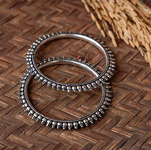 Yellow Chimes Oxidised Bangles for Women Silver Oxidised Bangles Traditional Rajwada Style Silver Bangles Set for Women and Girls.