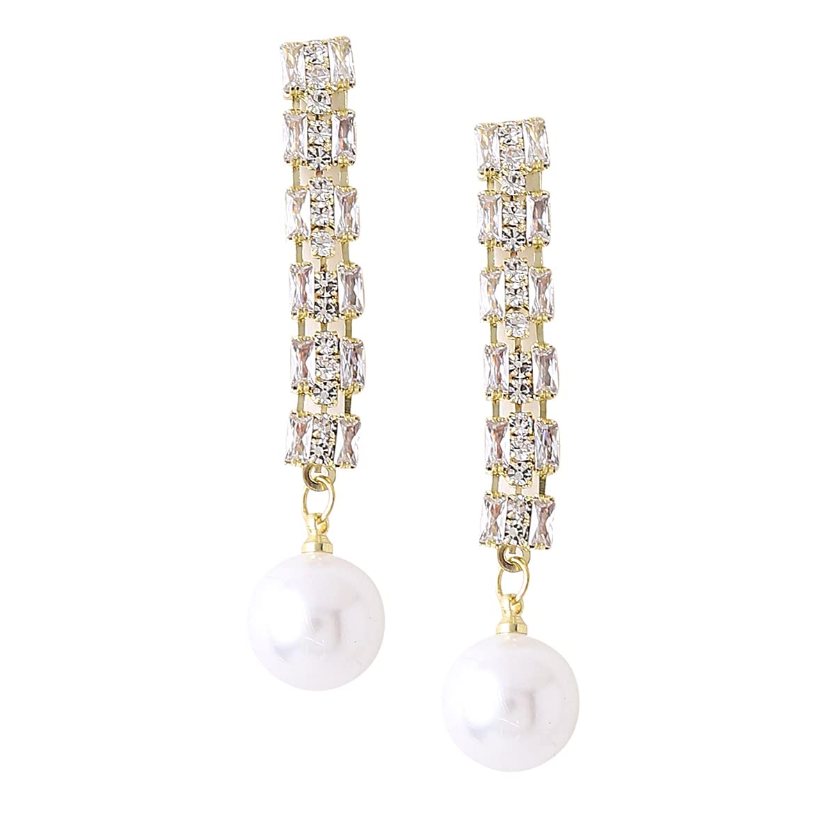 Yellow Chimes Earrings For Women Gold Tone Charming Crystal Studded Round Pearl Attached Drop Earrings For Women and Girls