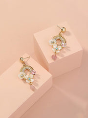 Yellow Chimes Earrings For Women Gold Tone Clip On Stud With Crystal Studded Oval Shape Multicolor Floral Designed Elegant Dangle Earrings For Women and Girls