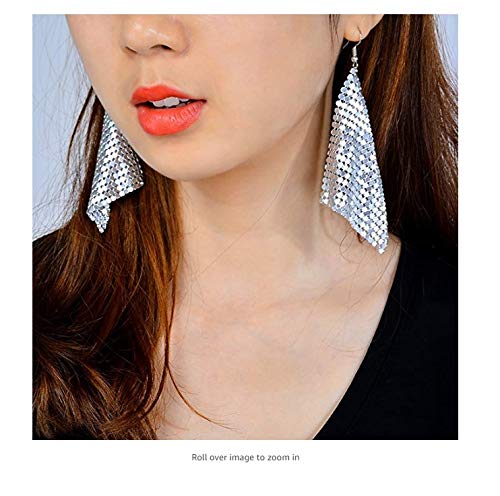 Yellow Chimes Tassel Earrings for Women Metallic Mesh Grid Sequins Silver Tassel Long Drop Earrings Women and Girls.