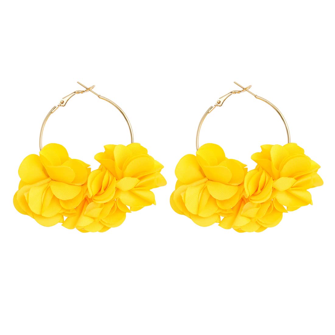 Yellow Chimes Earrings For Women Yellow Color Boho Dangle Lace Cloth Mesh Yarn Chiffon Silk Handmade Flower Layered Petal Circel Hoop Jewelry Earrings for Women and Girls