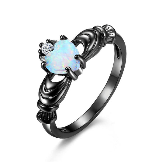 Yellow Chimes Rings for Women Black Gun Plated Elegant Cut Fire Opal Heart Ring for Women and Girls(Size US 6)