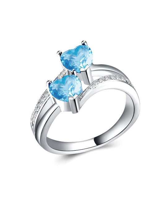 Yellow Chimes Rings for Women and Girls Blue Color Ring | Silver Tone Dual Heart Shaped Blue Crystal Finger Ring for Women | Birthday Gift For girls and women Anniversary Gift for Wife