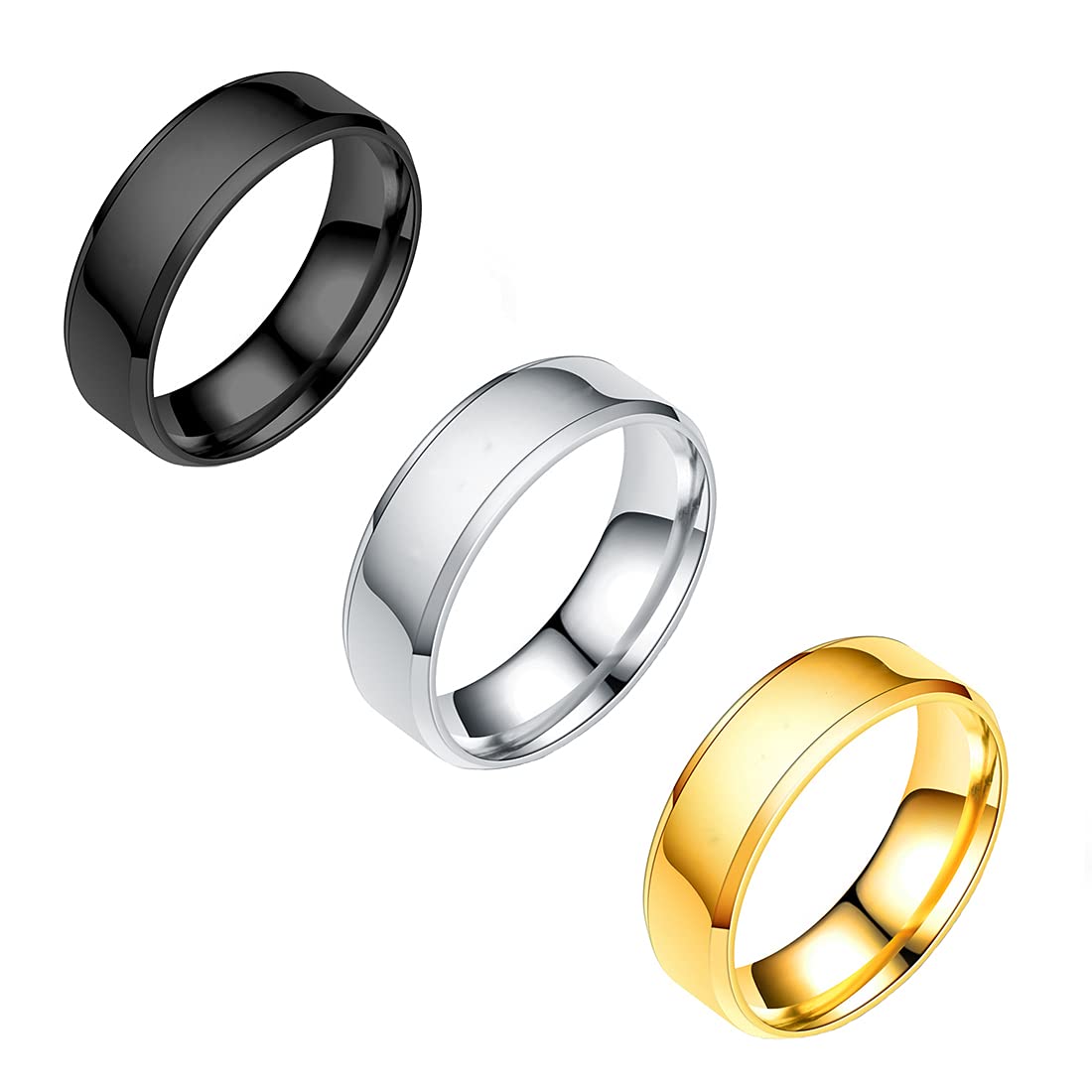 Yellow Chimes Rings for Women Stainless Steel Black Gold Silver 3 PCs Combo Band Ring Set for Women and Girls.