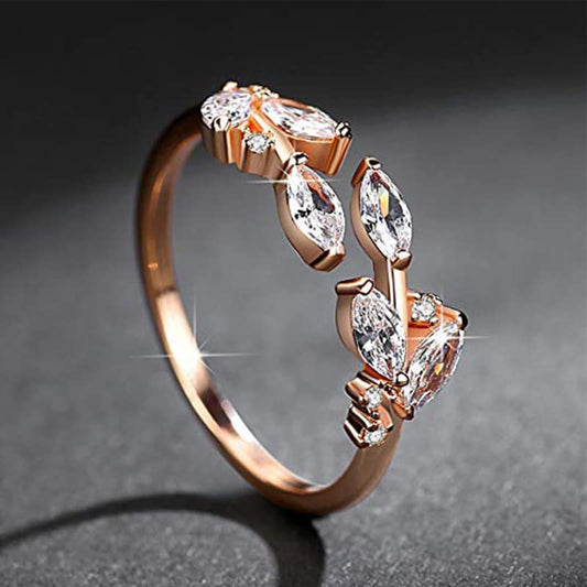 Yellow Chimes Rings for Women and Girls Rosegold Ring | Adjustable Crystal Rings Rose Gold Plated Leaf Shaped Finger Ring for Women | Birthday Gift For girls and women Anniversary Gift for Wife