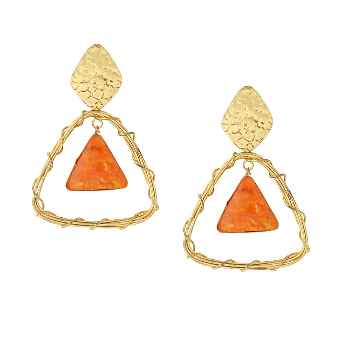 Yellow Chimes Earrings for Women and Girls | Orange Drop Earring | Gold Plated Drop | Triangular Orange Stone Drop Western Drop Earrings | Accessories Jewellery for Women | Birthday Gift for Girls and Women Anniversary Gift for Wife
