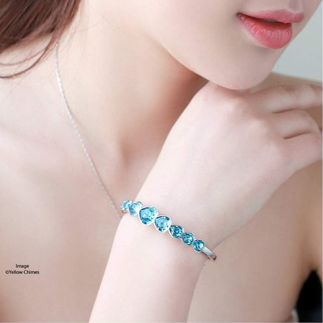 Yellow Chimes Valentine Gift for Girls Blue Ocean Copper Crystal CZ Heart Charm Bracelet for Women and Girls