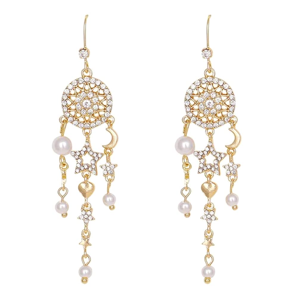Yellow Chimes Earrings For Women Gold Tone Crystal Studded Round Shape Pearl Drop Dangle Earrings For Women and Girls