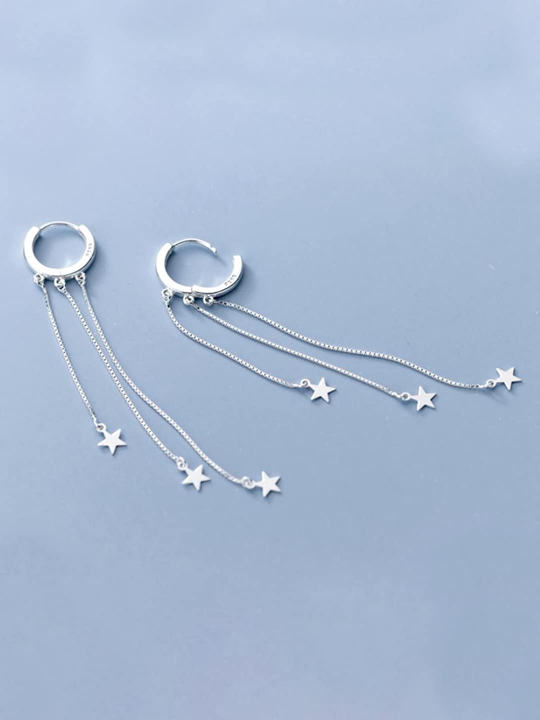 Yellow Chimes Earrings For Women Silver Toned Round Stud Triple Chain Stars Hanging Dangler Earrings For Women and Girls