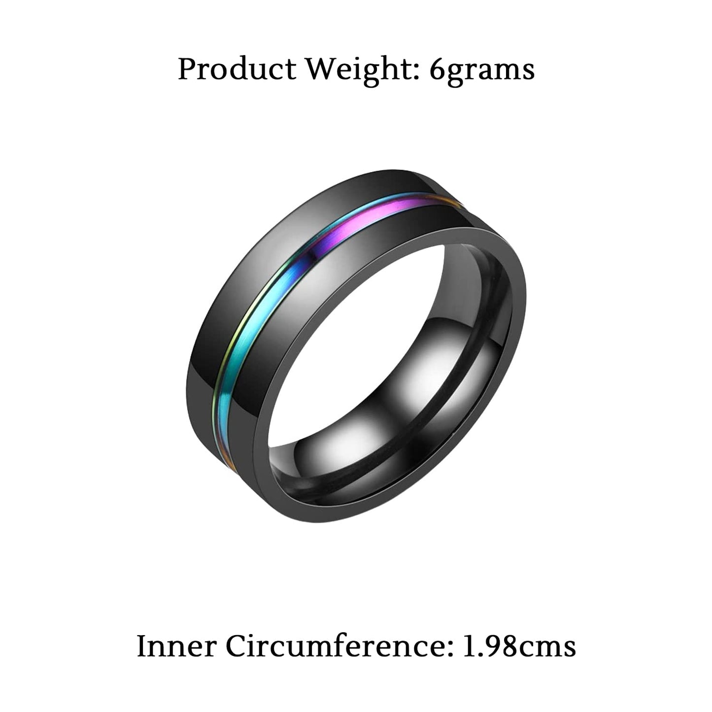 Yellow Chimes Fashion Stainless Steel Classic Grooved Center Design Black Band Finger Ring for Men and Boys