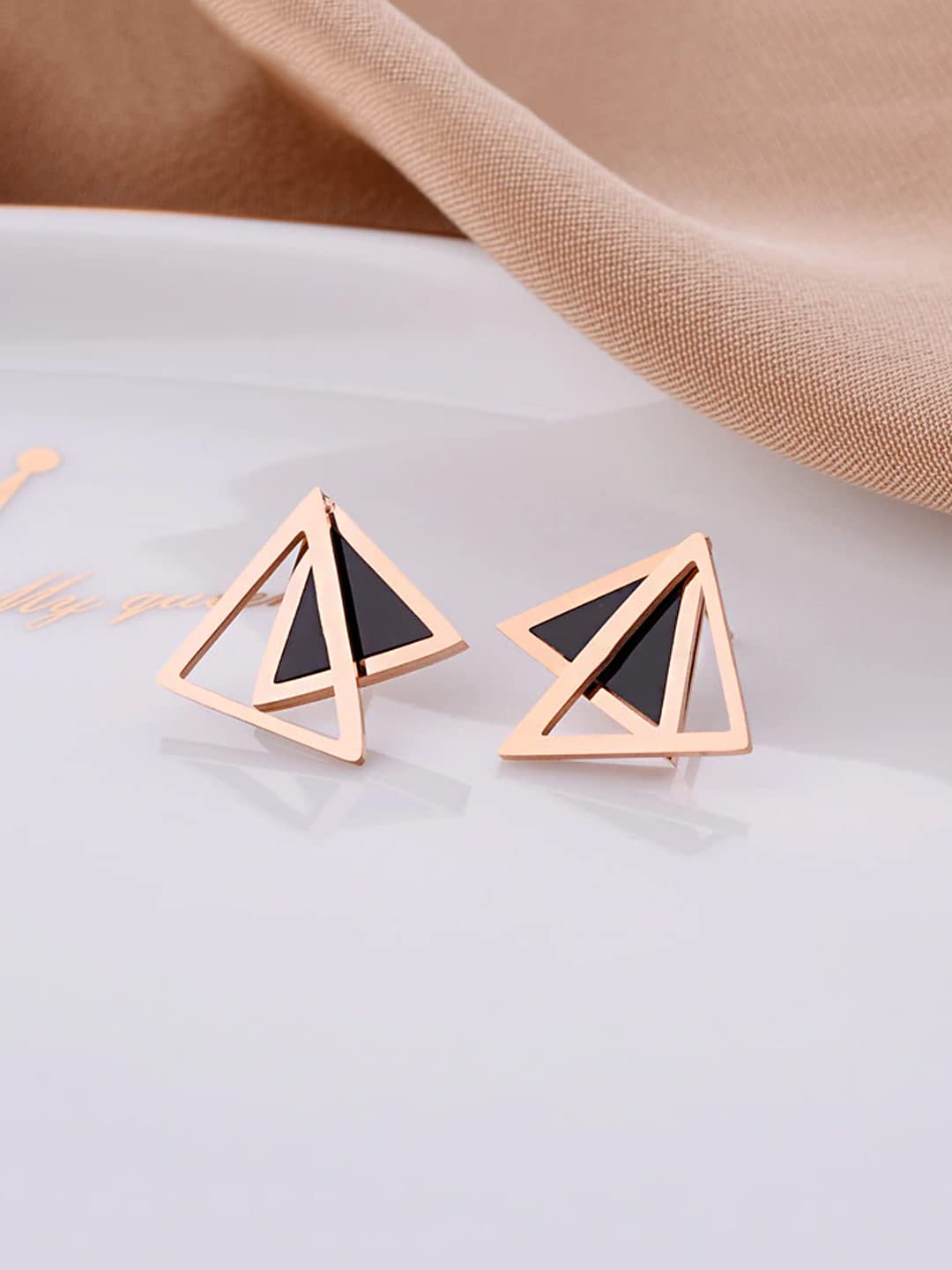 Yellow Chimes Drop Earrings for Women Western Rose Gold Plated Stainless Steel Black Geometric Circle Drop Earrings For Women and Girls