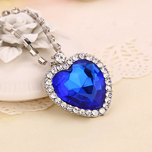 Yellow Chimes The Blue Ocean Heart Austrian Crystal Pendant with Studded Chain for Girls and Women. Perfect to Gift!