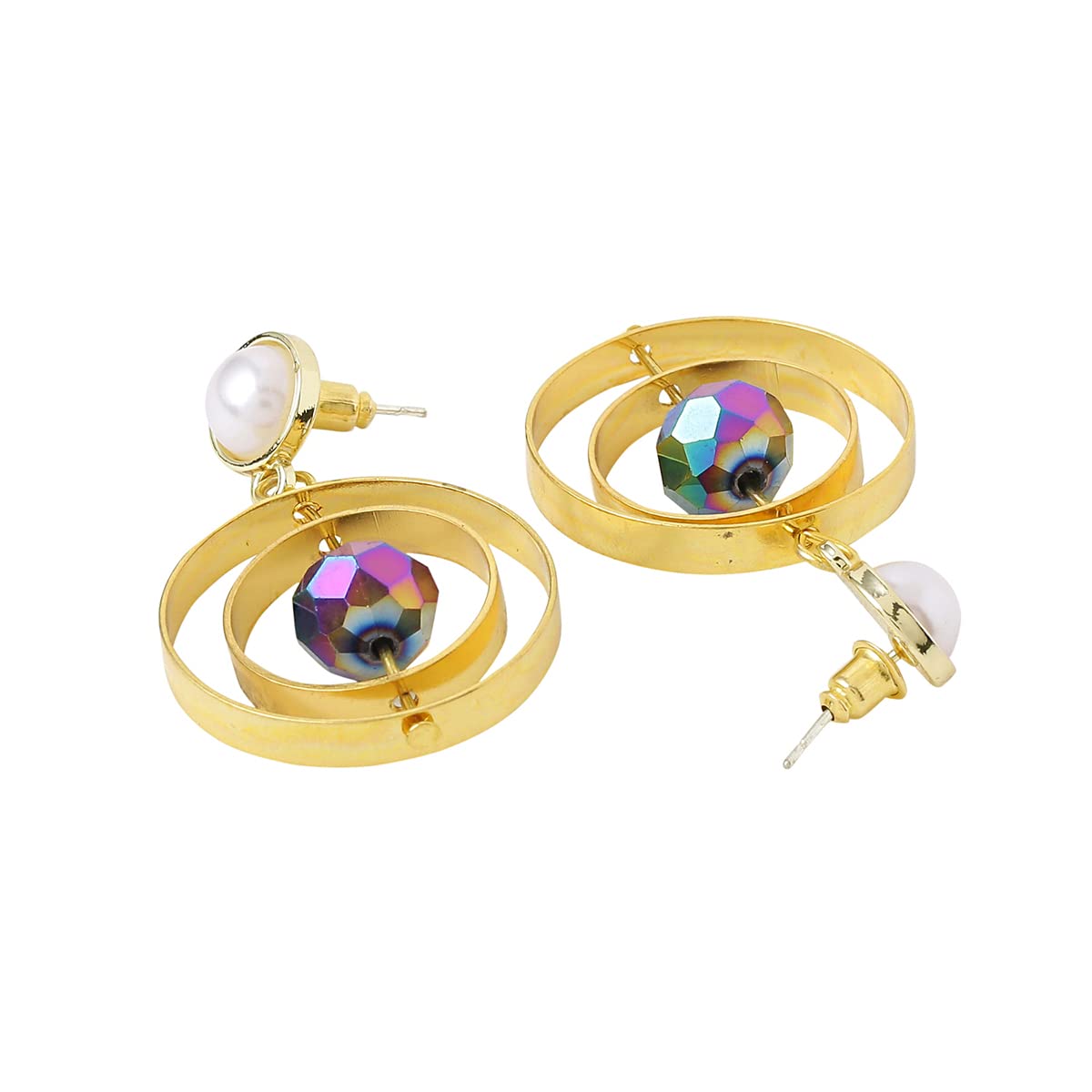 Yellow Chimes Earrings For Women Gold Tone Pearl Multicolor Crystal Circle Drop Dangle Earring For Women and Girls