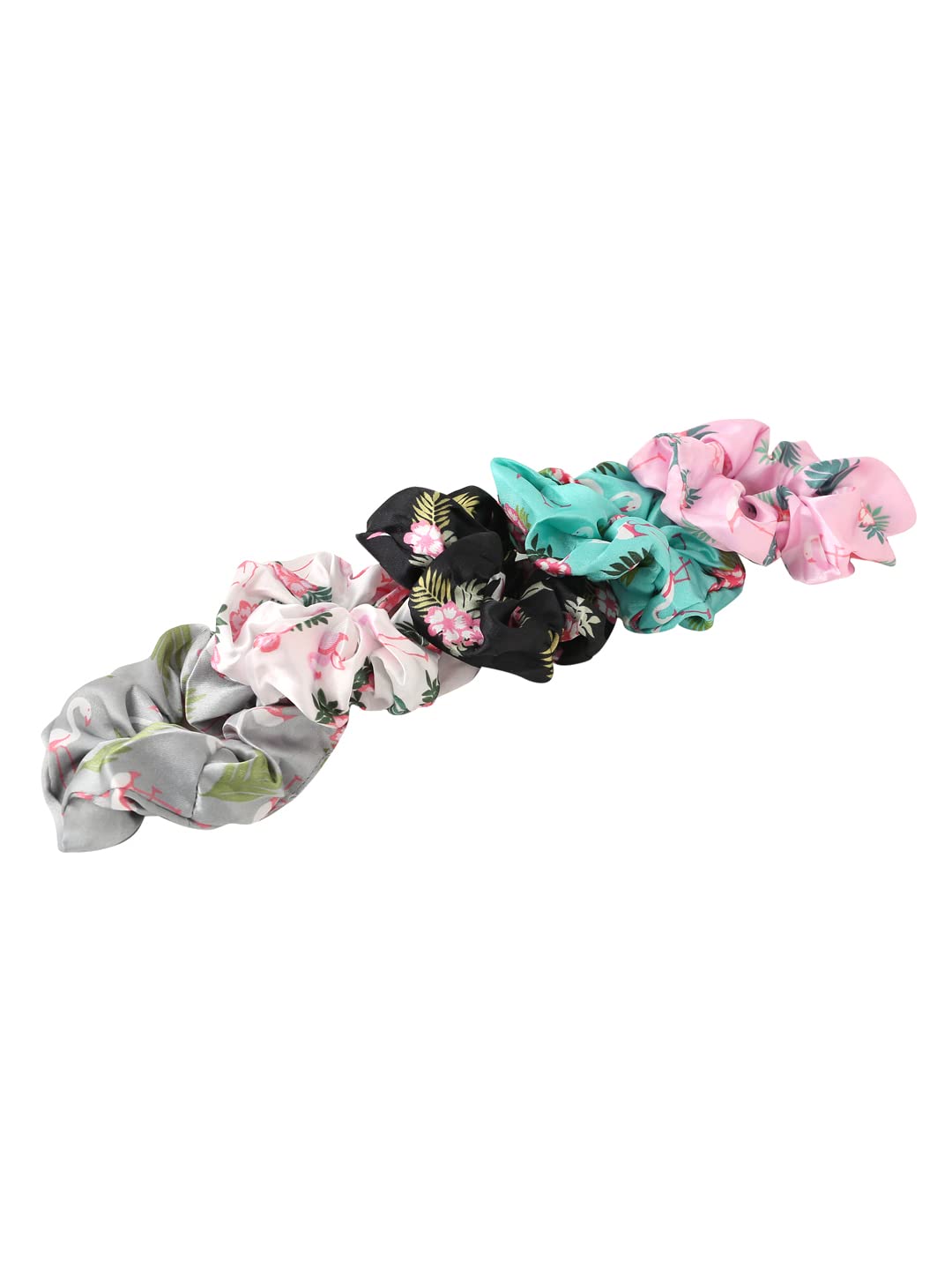 Yellow Chimes Scrunchies for Women Set of 5 Scrunchies Hair Ties Floral Print Satin Scrunchies Ponytail Holders For Women and Girls Hair Accessories.