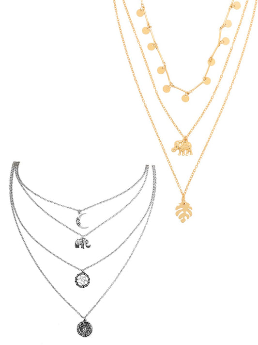 Yellow Chimes Necklace for Women and Girls Layered Necklace for Women | Dual Tone Multilayer Chain Necklace with Charm For women | Birthday Gift for girls and women Anniversary Gift for Wife