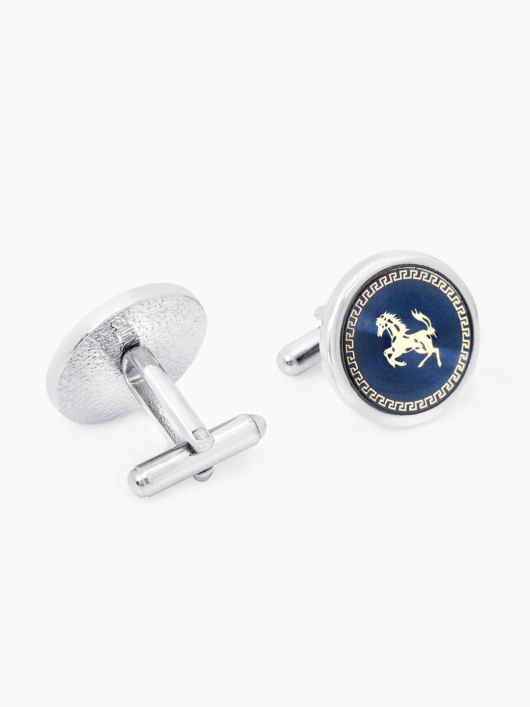 Yellow Chimes Unique Spin-Able Earth Globe Watch Movement Shape Stainless Steel Formal Cufflinks for Men (Horse Design)