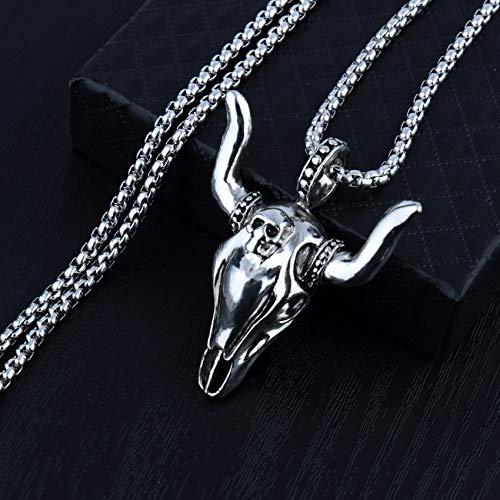 Yellow Chimes Pendant for Men and Boys Silver Pendants For Men | Silver Toned Stainless Steel Bull Head Skull Pendant Chain for Men | Birthday Gift for Men and Boys Anniversary Gift for Husband