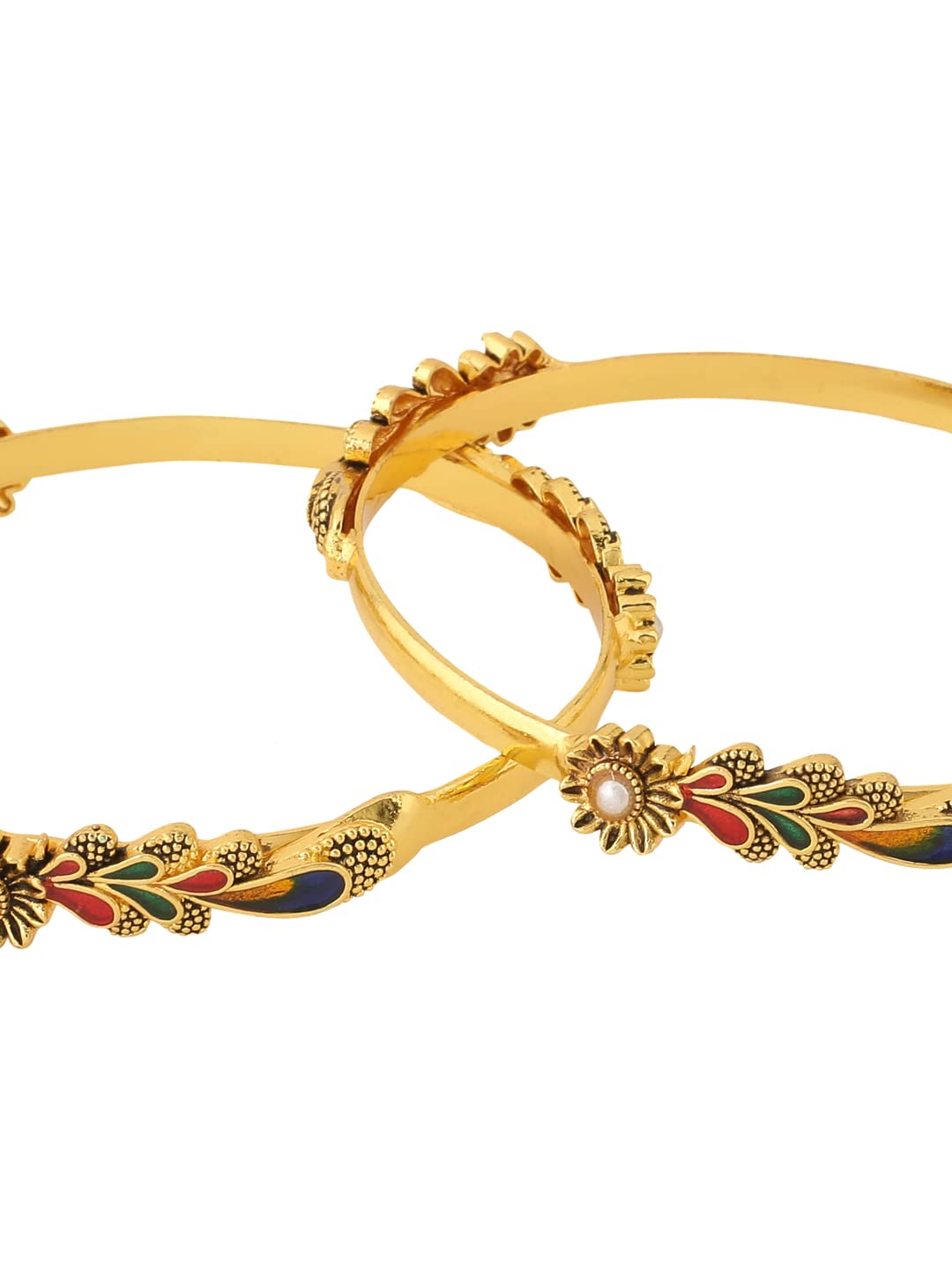 Yellow Chimes Bangles for Women Gold Toned Floral Designed Meenakari Touch Traditional Bangles for Women and Girls