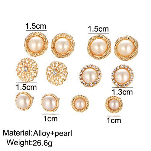 Yellow Chimes 6 Pairs Pearl Studs Combo Set Stylish Earrings for Women & Girls