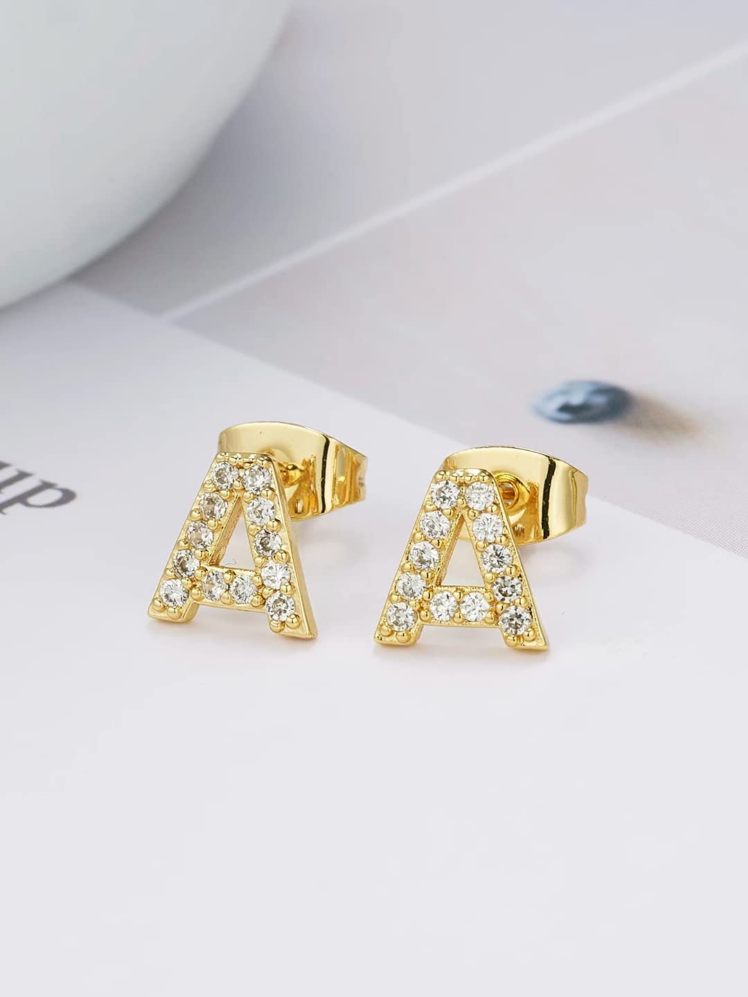 Yellow Chimes Stud Earrings for Girls Gold Plated Crystal Studded Initial A Letter Studs For Kids and Girls.