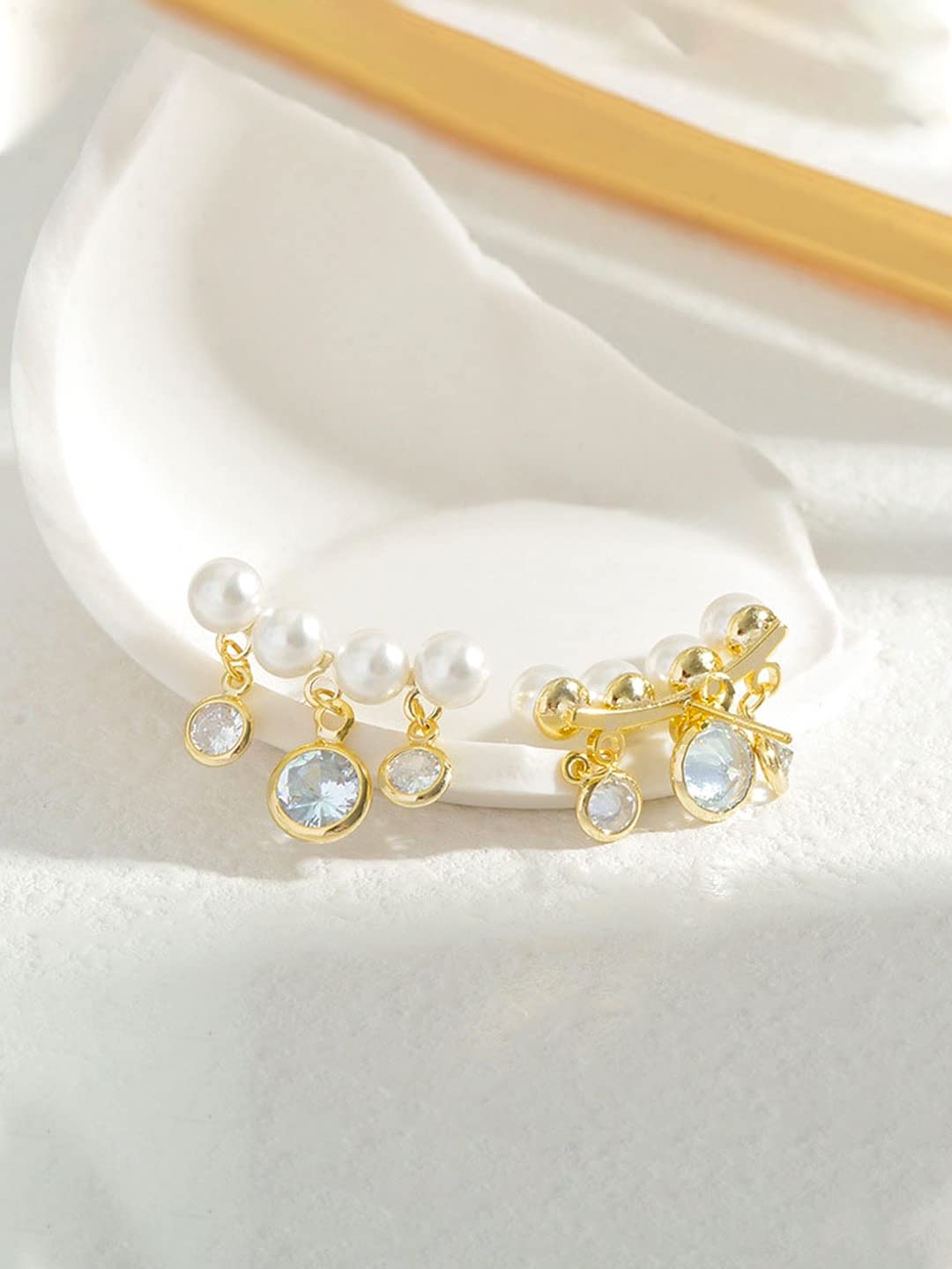 Yellow Chimes Earrings For Women Gold Tone Pearl and Crystal Beads Studded Stud Drop Eaarings For Women and Girls