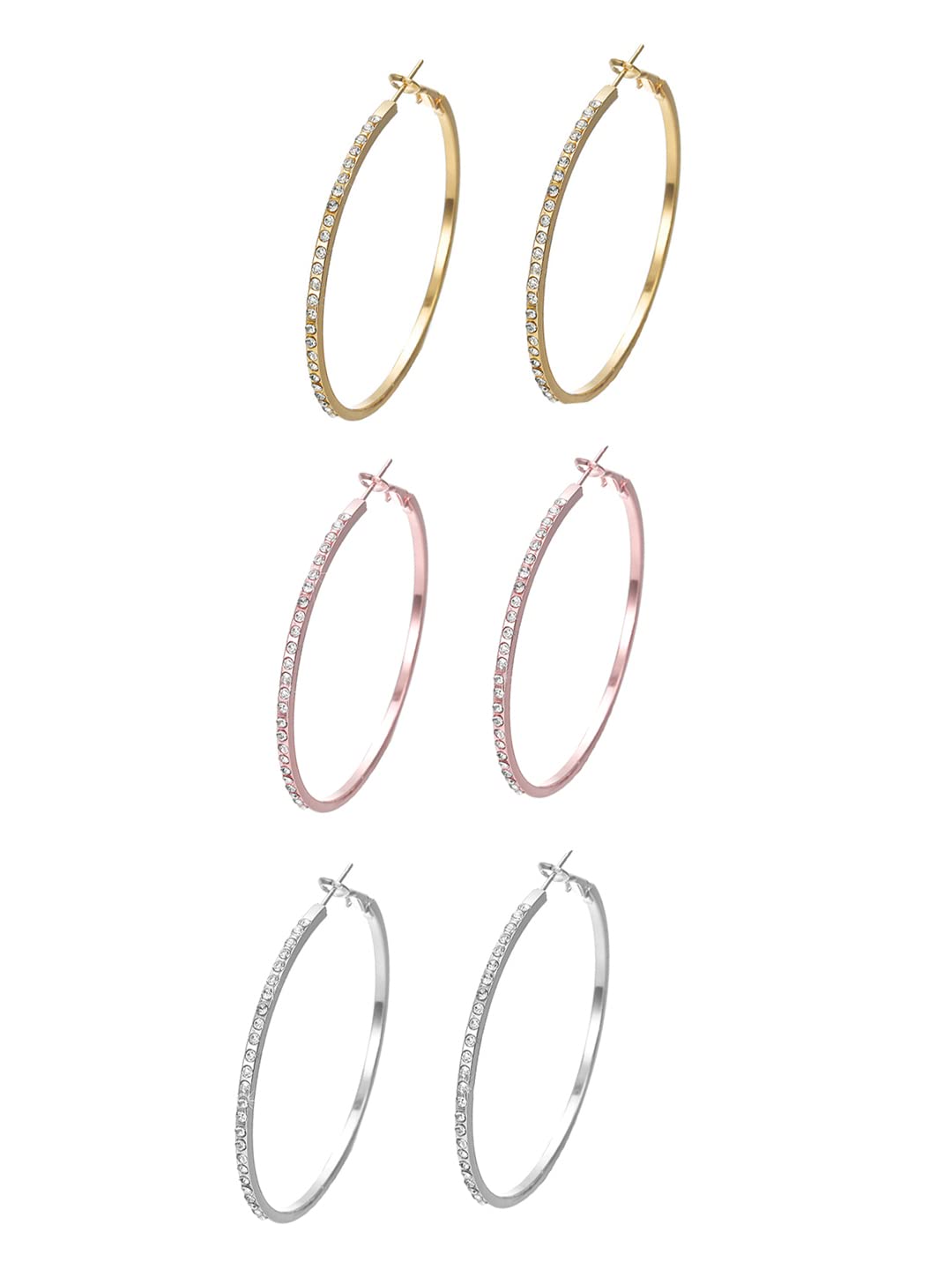 Kairangi Earrings for Women and Girls Fashion Multicolor Hoop Earrings | 3 Pairs Silver Gold Rose Gold Toned Hoops Earring Set | Birthday Gift for Girls & Women Anniversary Gift for Wife