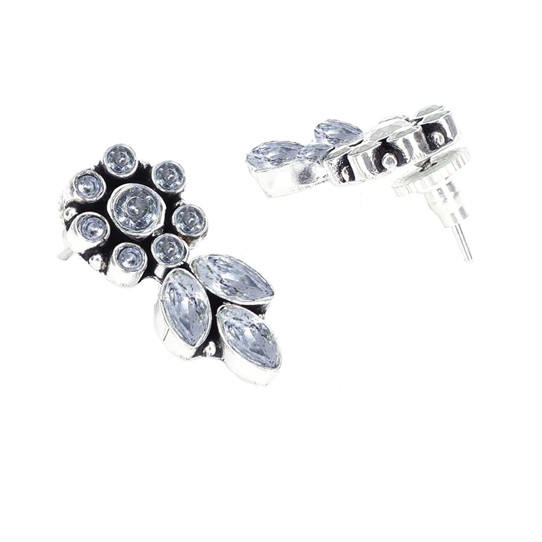 Yellow Chimes Oxidised Stud Earrings for Women Silver Oxidised White Floral & Leaf Design Traditional Drop Earrings for Women And Girls.