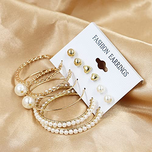 Yellow Chimes Earrings for Women and Girls Fashion White Pearl Hoops Set | Gold Plated Combo of 6 Pairs Stud Hoop Earring Set | Birthday Gift for girls and women Anniversary Gift for Wife