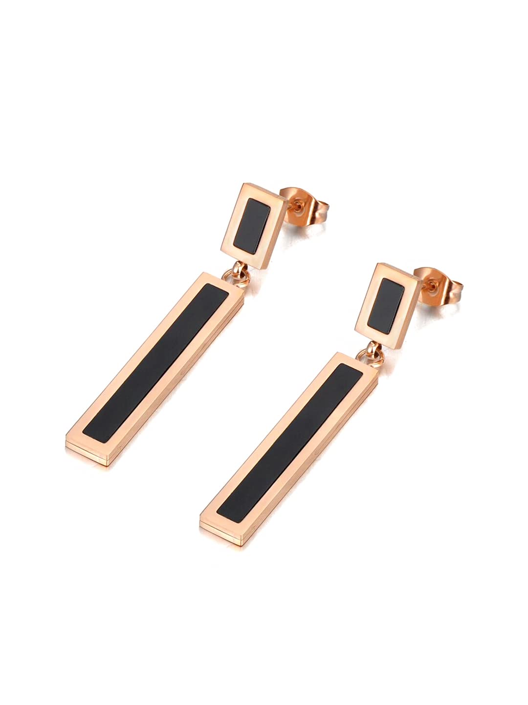 Yellow Chimes Long Earrings for Women Western Rose Gold Plated Stainless Steel Black Square Drop Danglers Earrings For Women and Girls