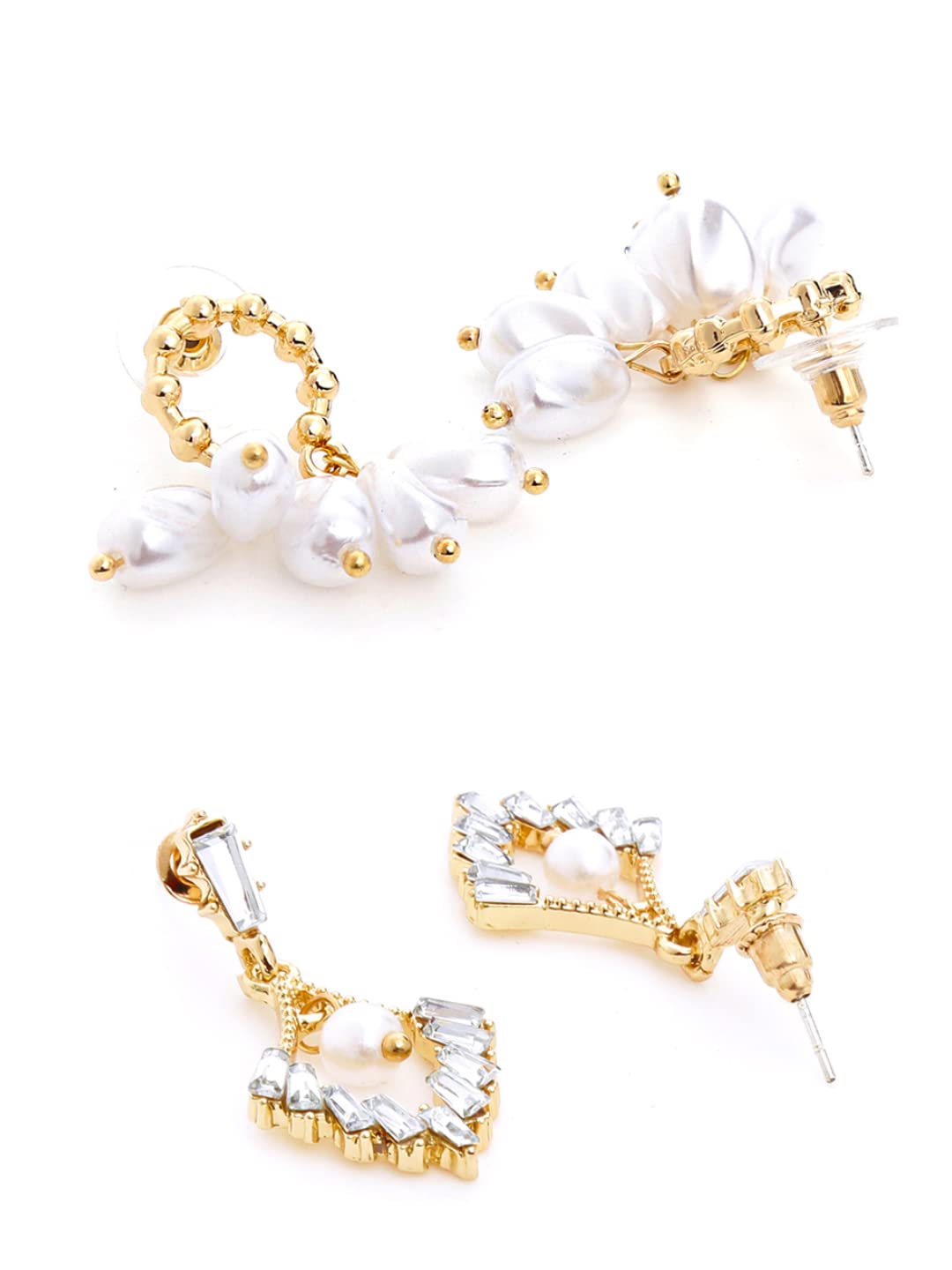 Yellow Chimes Combo of 2 Pairs Latest Fashion Gold Plated Floral Pearl Design Drop Earrings for Women and Girls, Medium (YCFJER-01PRLDGN-C-WH)