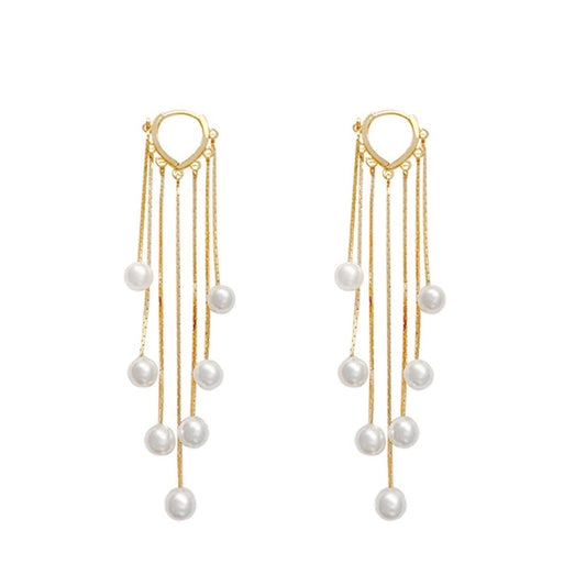 Yellow Chimes Earrings For Women Gold Toned Pearl Beads Hanging Drop Dangler Earrings For Women and Girls