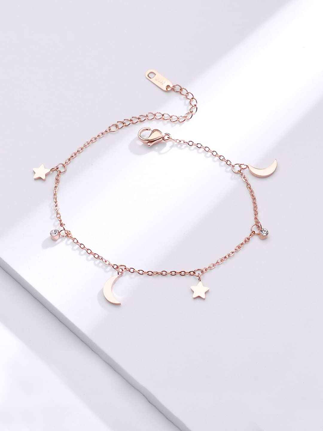 Yellow Chimes Anklets for Women Rose Gold-Plated Stainless Steel Moon & Star Charms Anklet For Women and Girls Valentine Gift for Girls