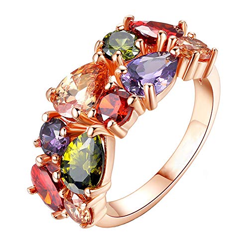 Yellow Chimes Rings for Women Multicolor Swiss Cubic Zircon Ring Flowerets Vine 18K Rose Gold Plated Adjustable Ring for Women and Girls.