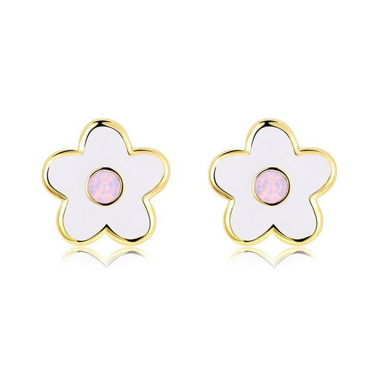 YELLOW CHIMES White Flower High Grade Enamel 18K Gold Plated Austrian Crystal Earrings for Girls and Women