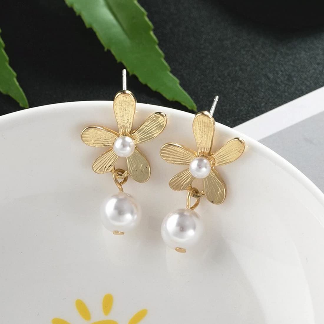 Yellow Chimes Earrings For Women Gold Tone Flower Designed Stud Pearl Hanging Drop Earrings For Women and Girls