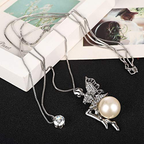 Yellow Chimes Long Chain Necklace for Women Dual Chain Pendant for Girls Angle on Pearl Long Chain Pendant Necklace for Women and Girls