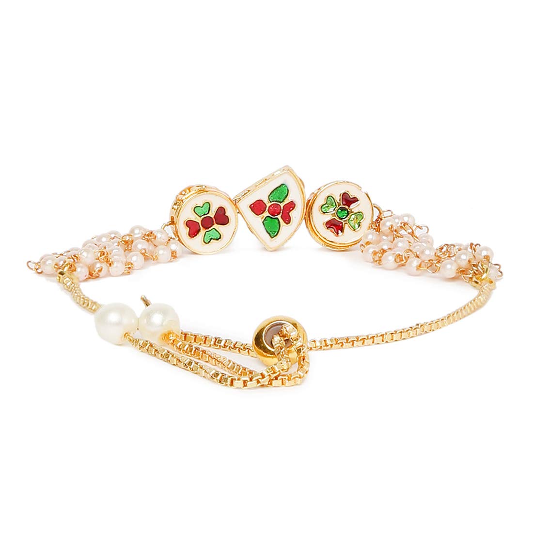 Yellow Chimes Ethnic Design Gold Plated Handmade Kundan Studded Moti Bandhani Work Bracelet For women & Girls