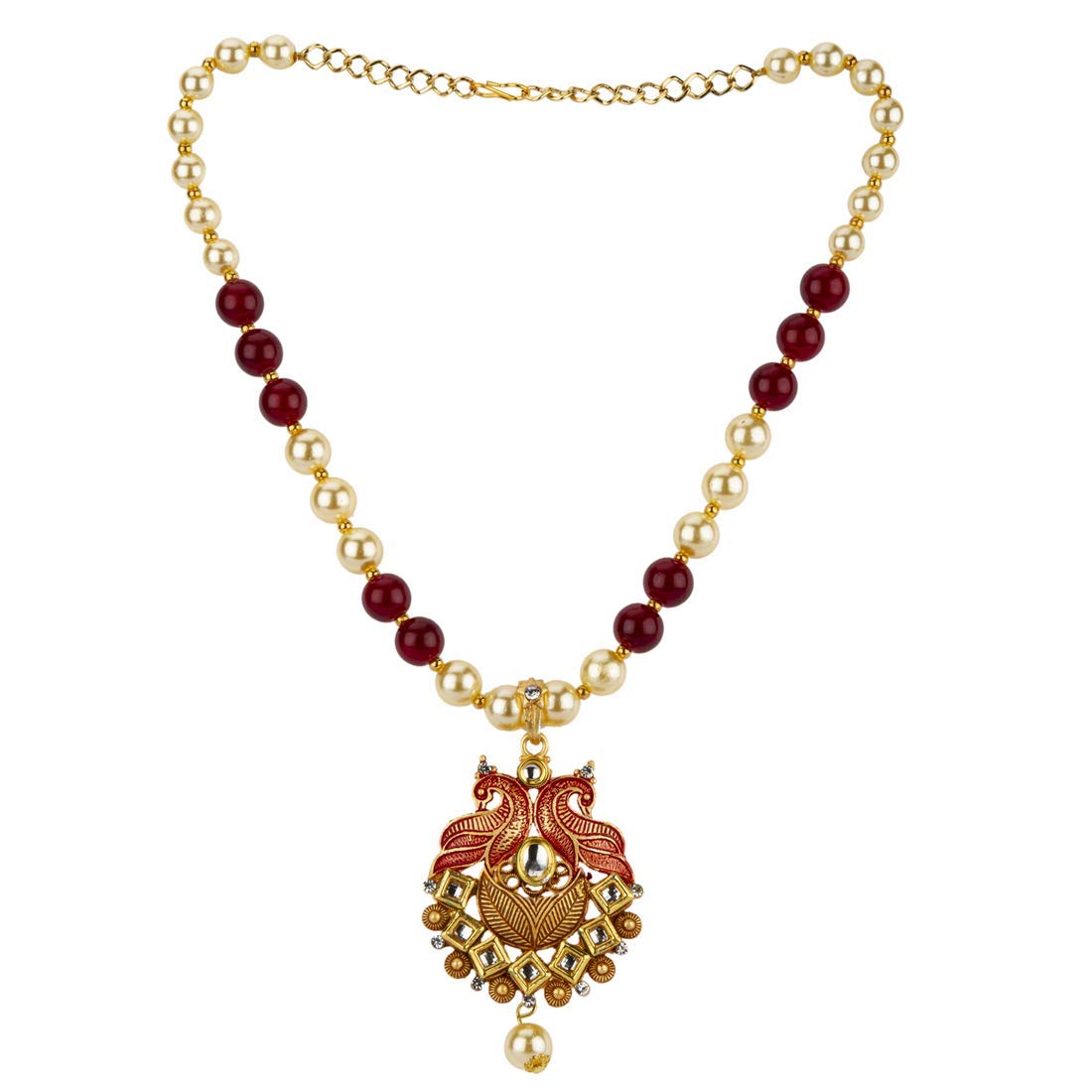 Yellow Chimes Exclusive Traditional Peacock Desaign Pearl Kundan Necklace with Drop Earrings for Women