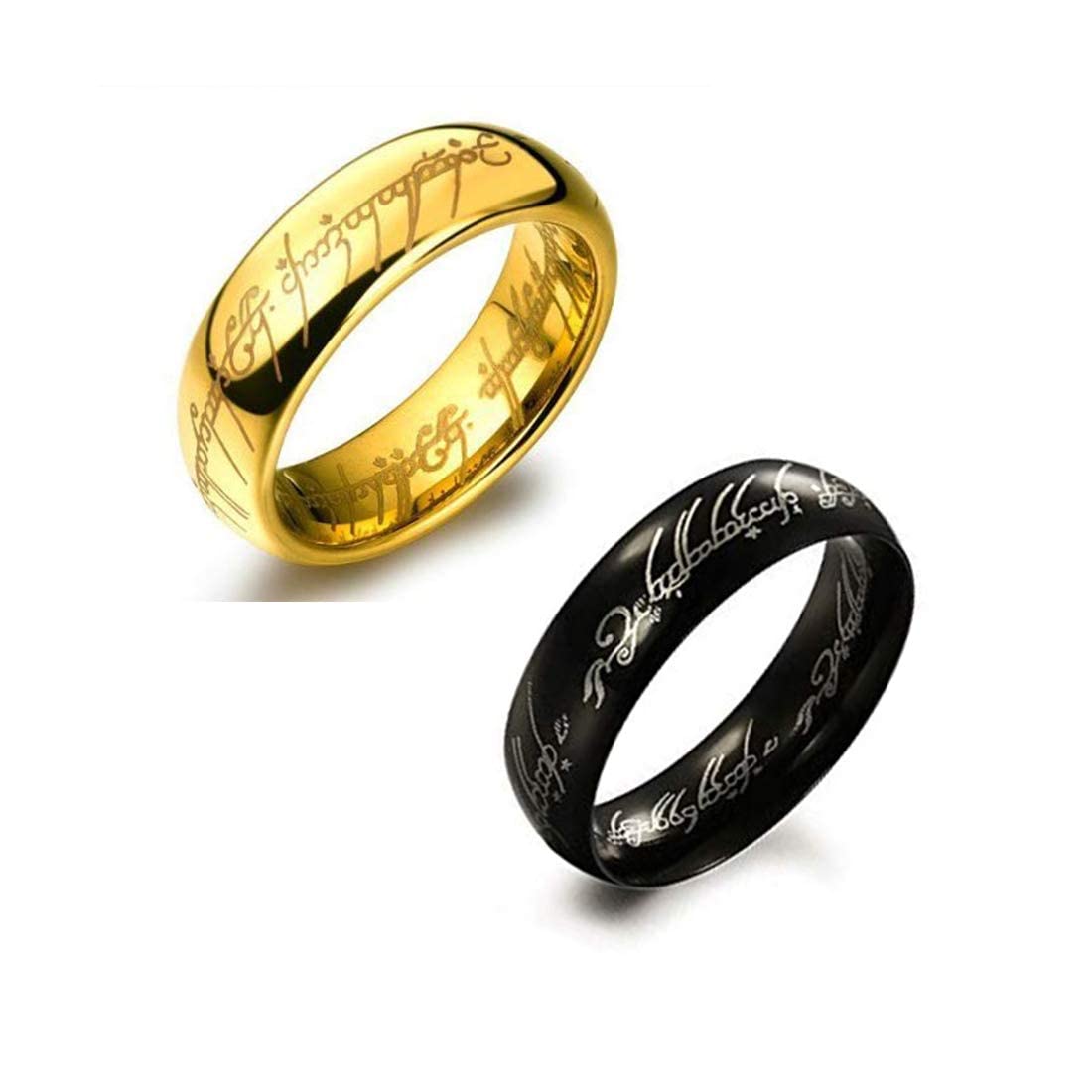 Yellow Chimes Combo 2 Pcs Lord of the Rings Genuine 100% Stainless Steel Gold/Black Rings for Men and Boys (8)