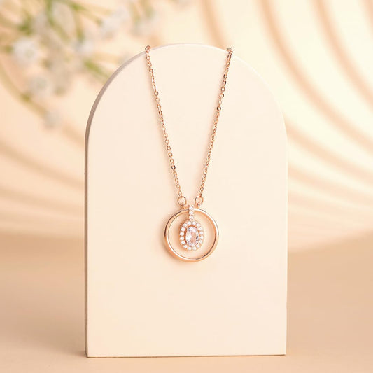 Yellow Chimes Pendant for Women and Girls Rose Gold Pendant Necklace for Women | Circle Designed Crystal Studded Pendnat | Birthday Gift for girls and women Anniversary Gift for Wife