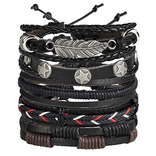 Yellow Chimes Bracelets for Men and Boys | Fashion Black Leather Bracelet Set for Men | Multi Layed Type Leather Bracelets for Men | Accessories Jewellery for Men Combo | Birthday