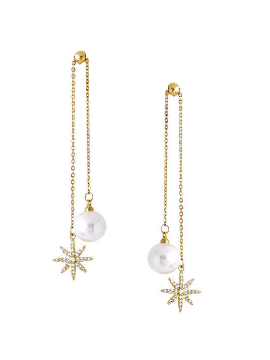 Yellow Chimes Earrings for Women and Girls Pearl Dangler | Gold Toned Pearl Drop Designed Long Danglers Earrings | Birthday Gift for girls and women Anniversary Gift for Wife