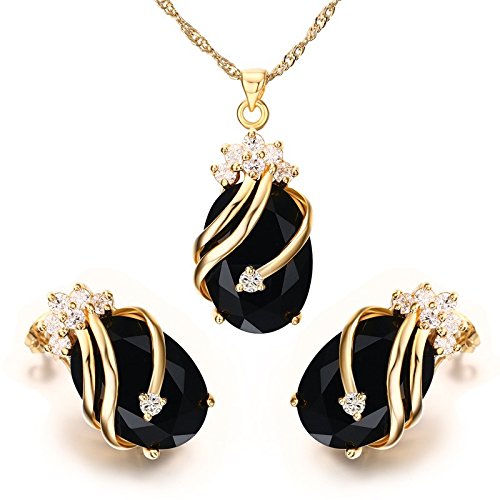 YELLOW CHIMES Crown Drop Black Gold Plated Pendant Set for Girls and Women