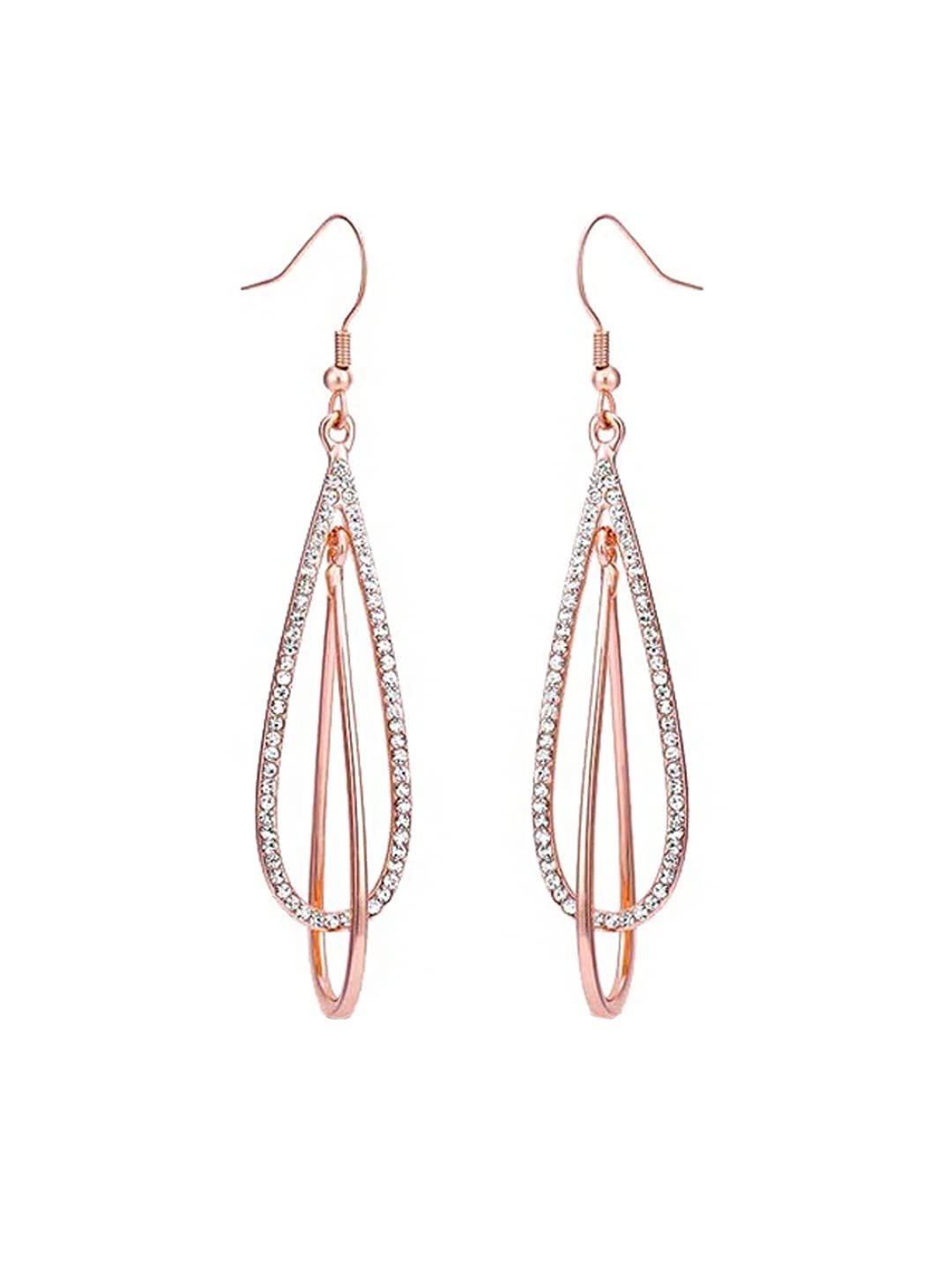 Yellow Chimes Danglers Earrings for Women Stainless Steel Rose Gold Plated Crystal Studded Dangler Earrings for Women and Girls
