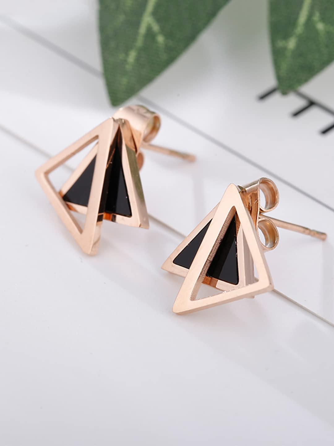 Yellow Chimes Drop Earrings for Women Western Rose Gold Plated Stainless Steel Black Geometric Circle Drop Earrings For Women and Girls