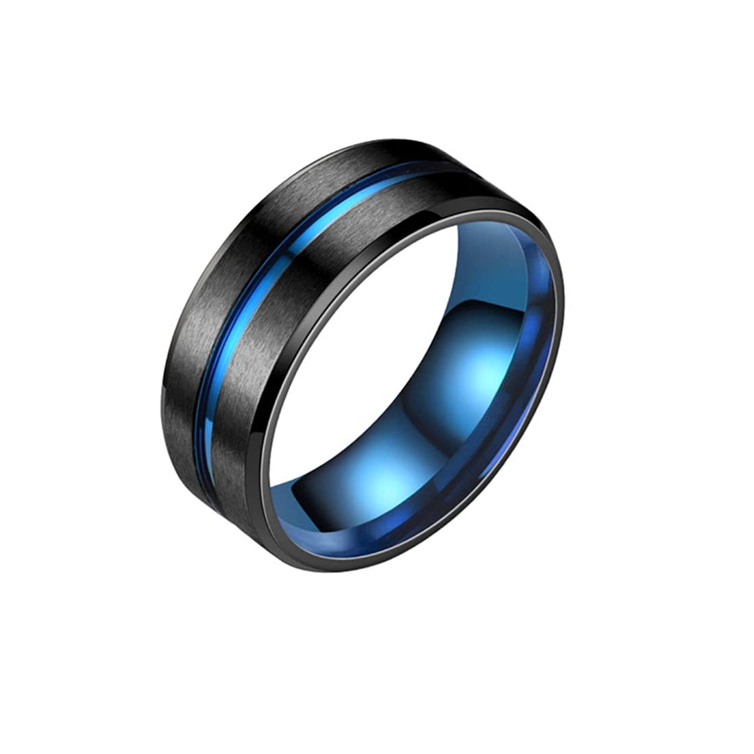 Yellow Chimes Black and Blue Stainless Steel Ring for Men and Boys (YCFJRG-318SS-9-BL)