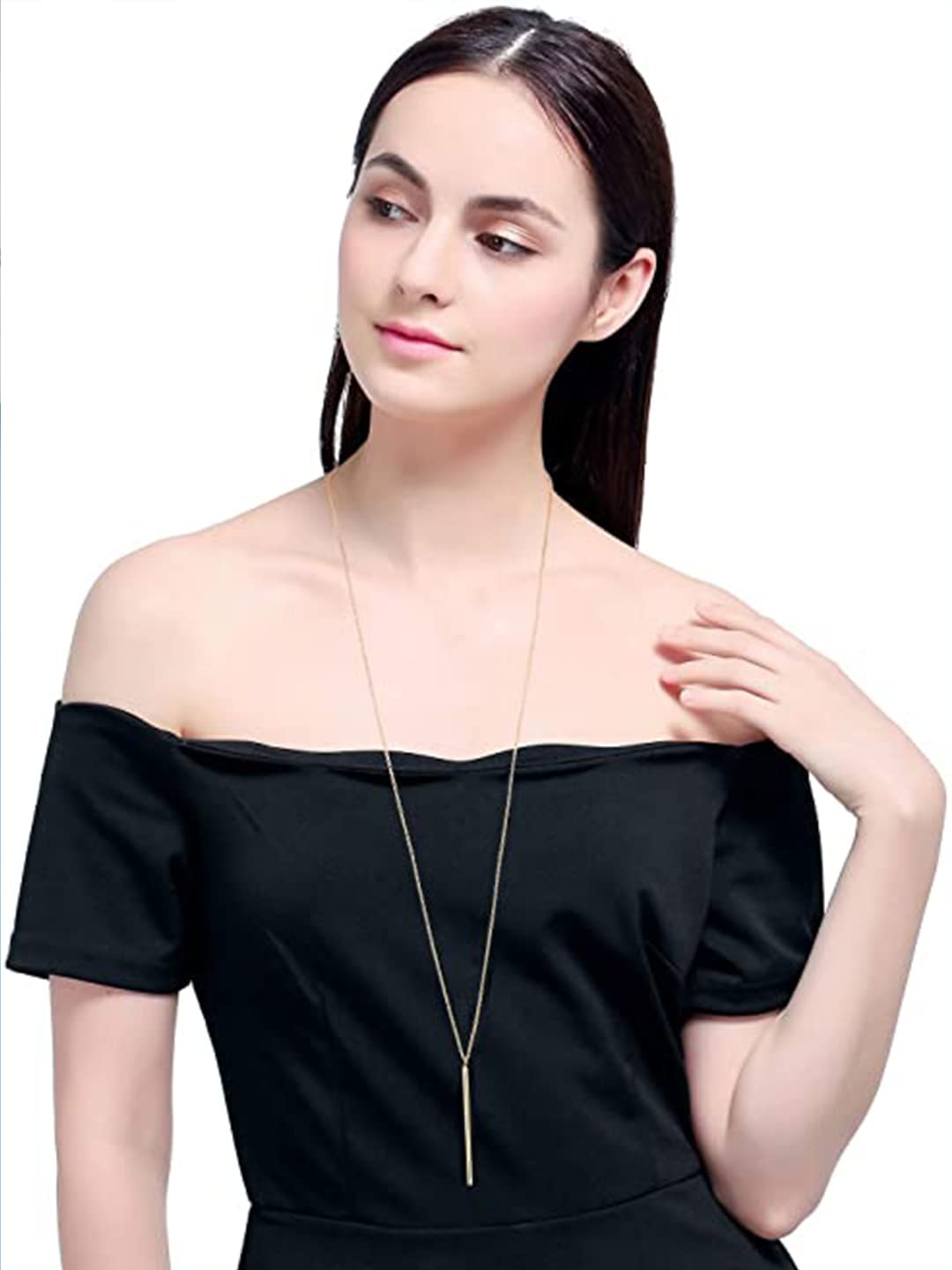 Yellow Chimes Gold-Plated Bar Style Pendant Neck Chain With Stone-Studded Earcuff For Women & Girls