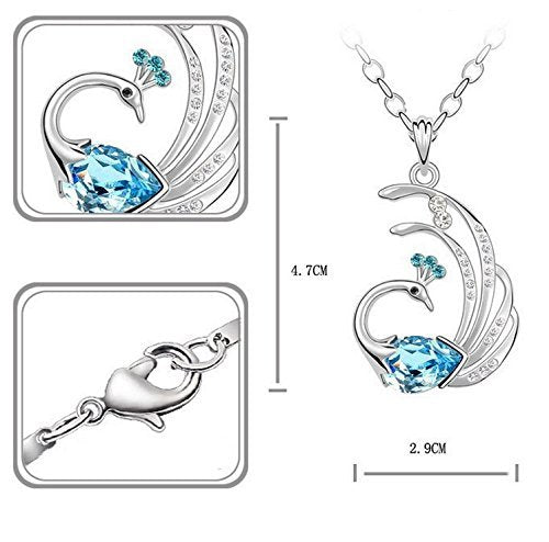 Moxie ❤ Designer Peacock Blue Austrian Cyrstal Peacock Pendant for Girls and Women