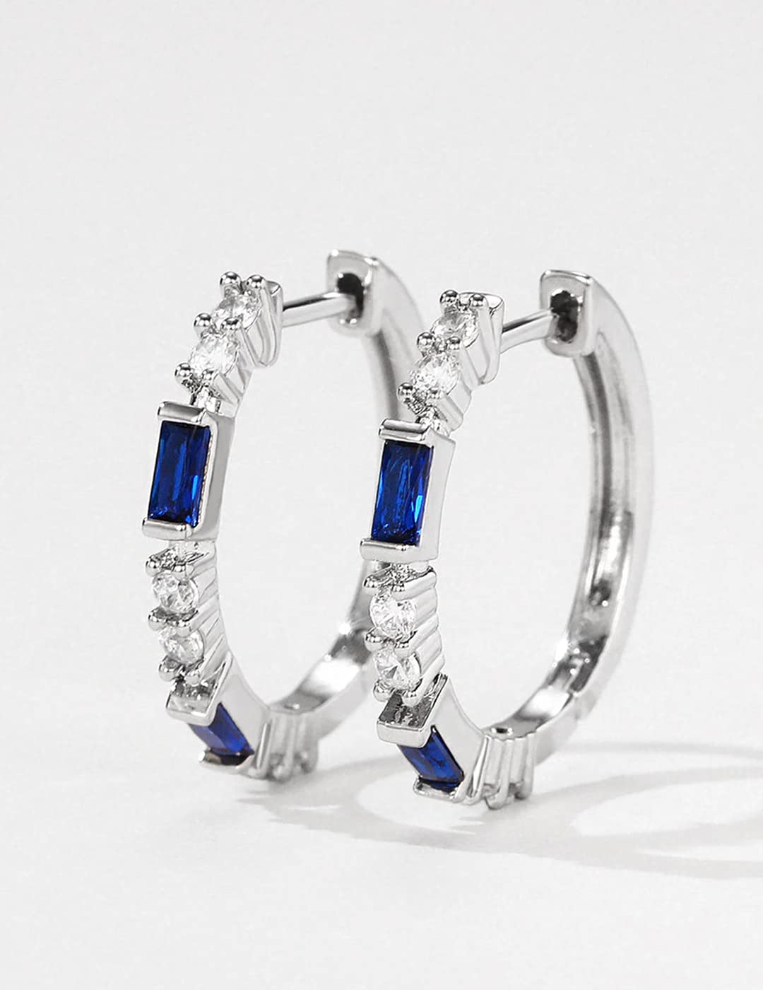 Yellow Chimes Diamond Hoop Earring with White and Blue Crystal silver -toned Glamour Spark Earring For Women & Girls